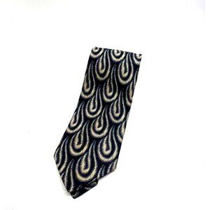 Giorgio Armani Men Tie Necktie Ivory Black Abstract Cravatte Lino-Flax Lin Italy